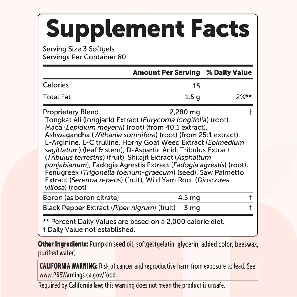 Testosterone+ Advanced 15-in-1 with Pumpkin Seed Oil, 240 Softgels